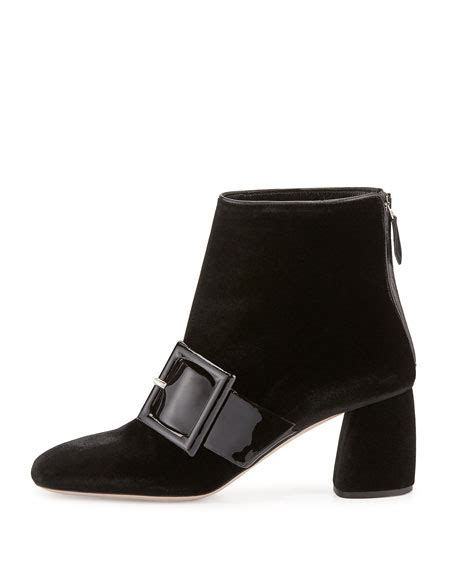 miu miu 5i448b nero suede|Miu Miu Suede Ankle Boot w/Patent Buckle, Black (Nero).